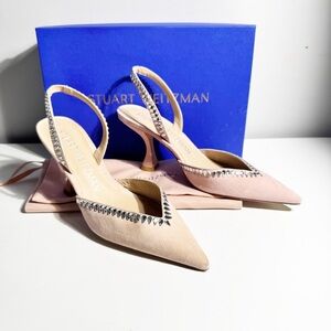 Stuart Weitzman Gemcut XCurve 85 in Suede Ballet Pink 
size 7